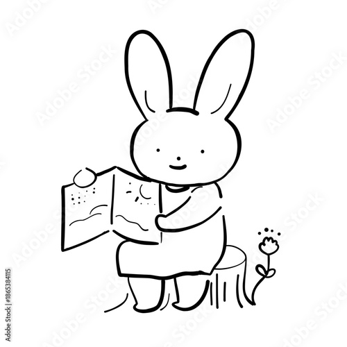 読み聞かせをする園のうさぎ先生の線画