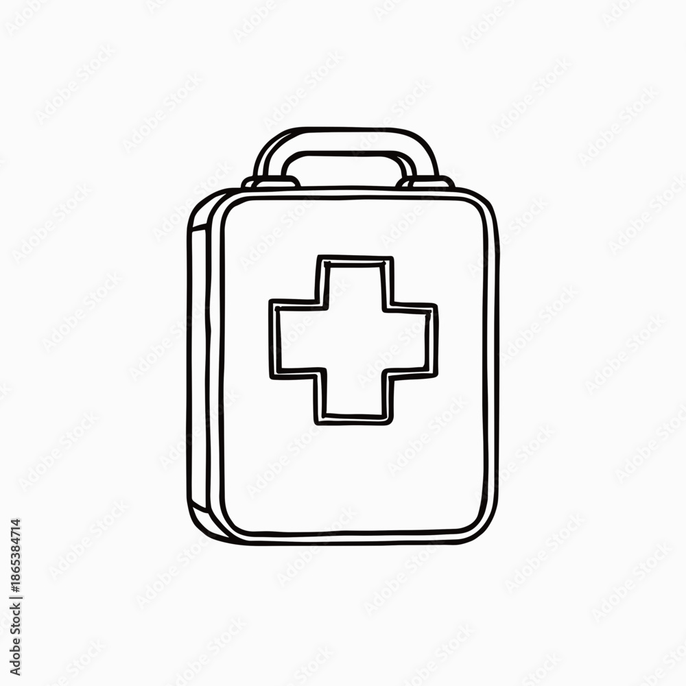 Fototapeta premium First aid kit in line art style with medical cross symbol 