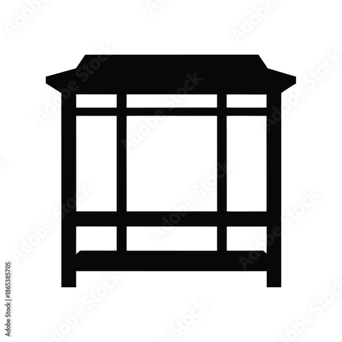 Abstract minimalist architectural drawing of pavilion, rendered in solid black on white