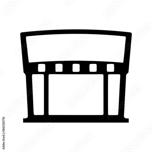 Stylized film strip icon with central scene and sprocket holes along top