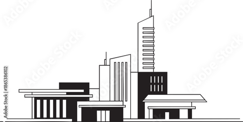 Stylized modern city skyline illustration with high-rise buildings