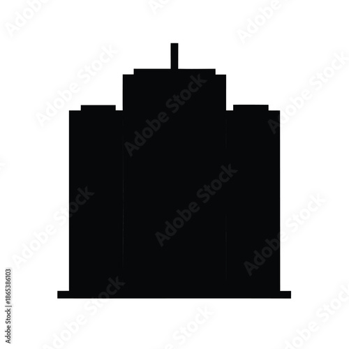 Silhouette of a multistory building with a top spire, minimalist design