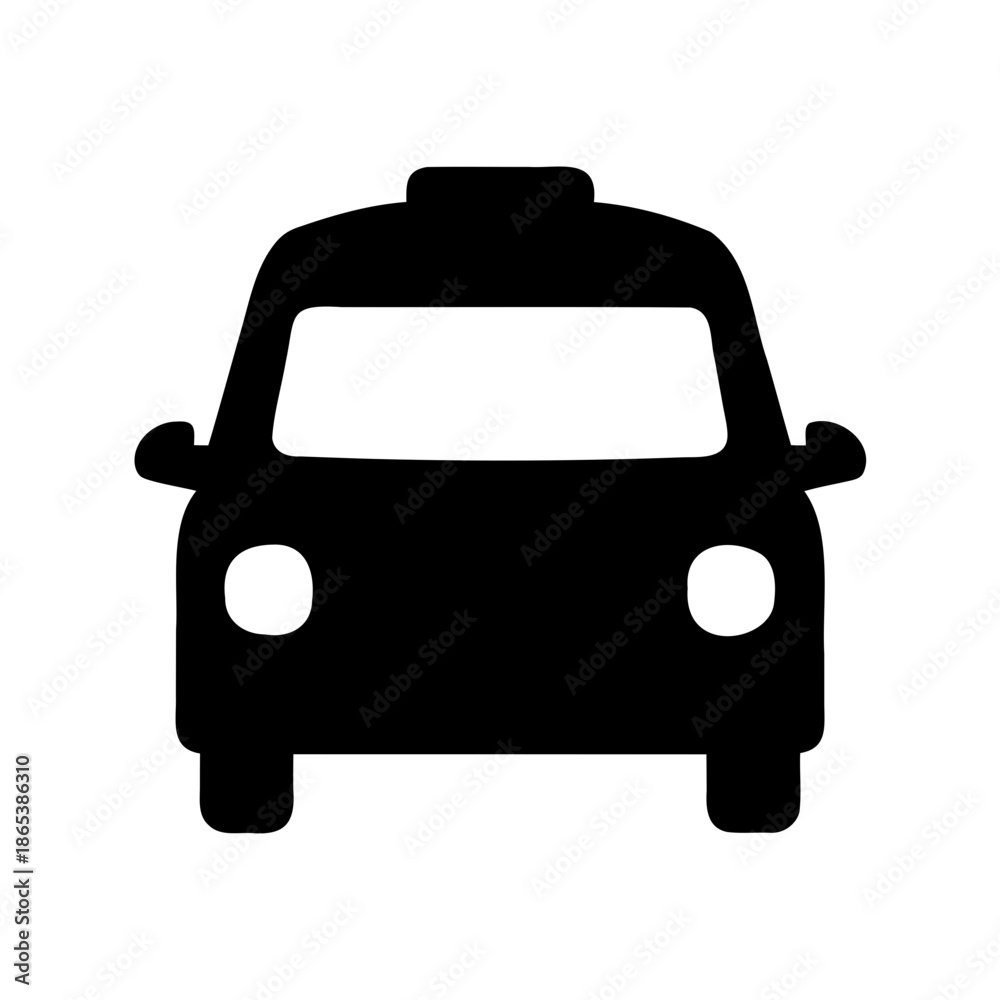 Obraz premium Iconic Black Silhouette of a Taxi Cab Front View on White