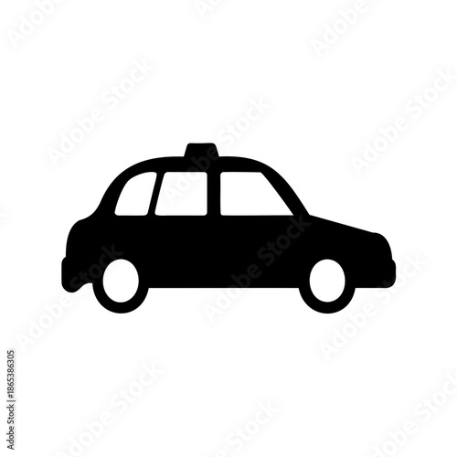 Silhouette image depicting a traditional London black cab on a white background