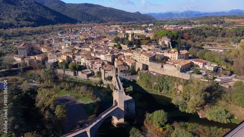 Medieval besalu town with romanesque bridge in catalonia spain