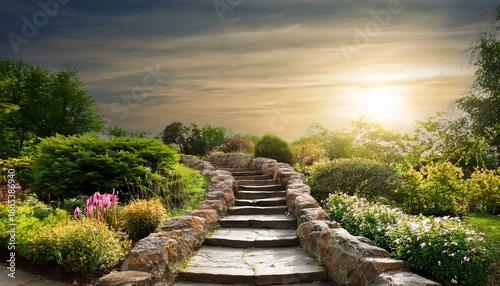 stone steps in garden landscape