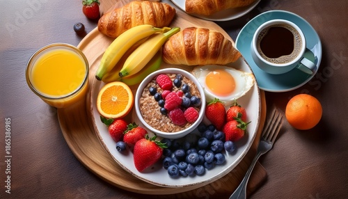 healthy breakfast with fruits and coffee generated image