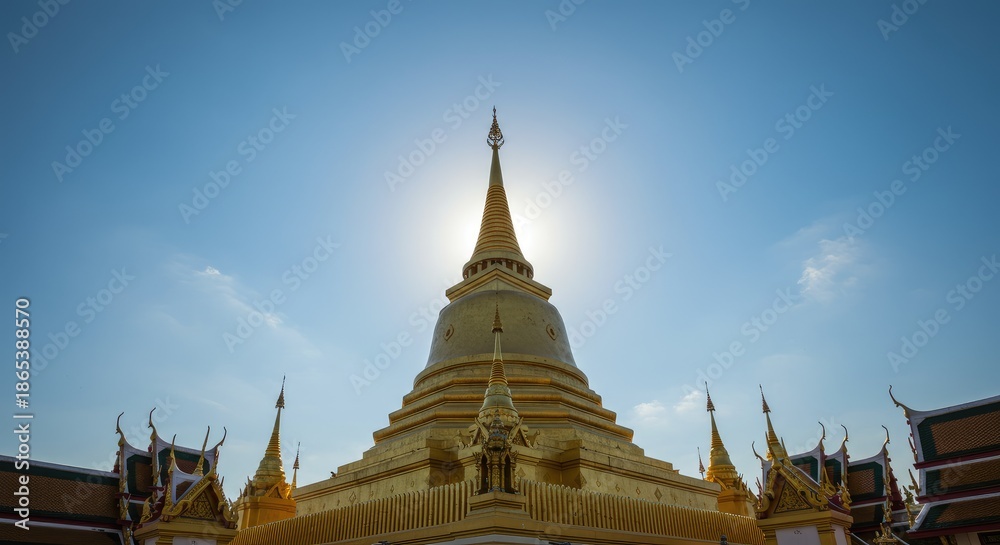 Fototapeta premium Golden Pagoda against a clear blue sky