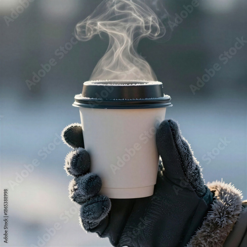 Close-up of hands holding take-out coffee cup with steam