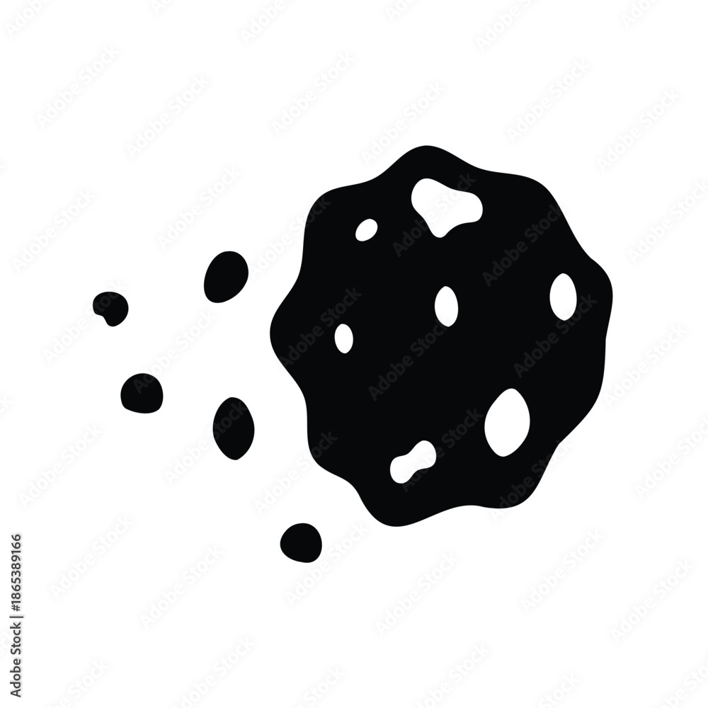 Fototapeta premium Cartoonish silhouette of a space rock moving through space with debris