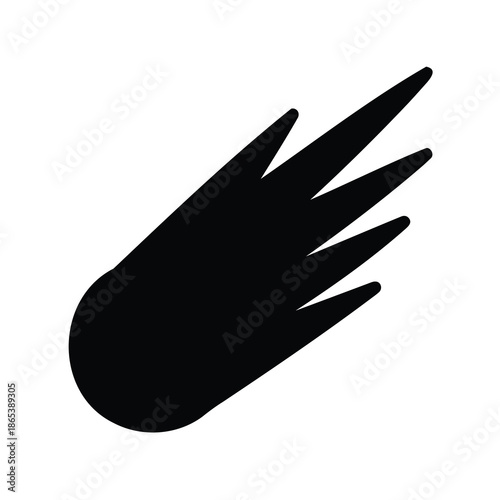 Stylized Black and White Comet or Meteor Icon with Flames