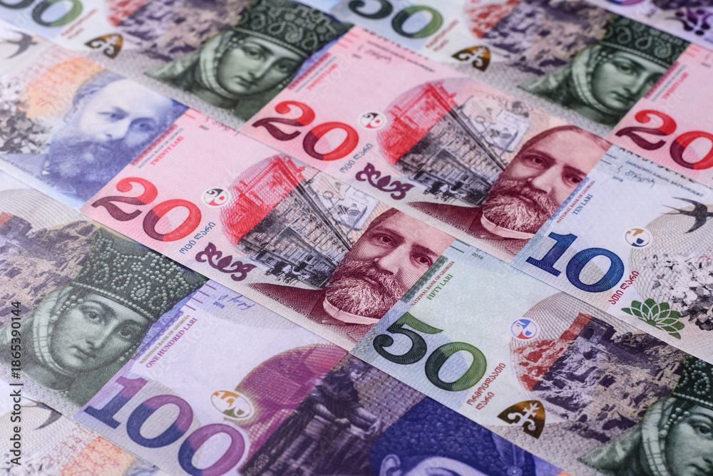 Obraz premium Georgia money, the georgian lari currency, banknotes. Georgian money, the lari