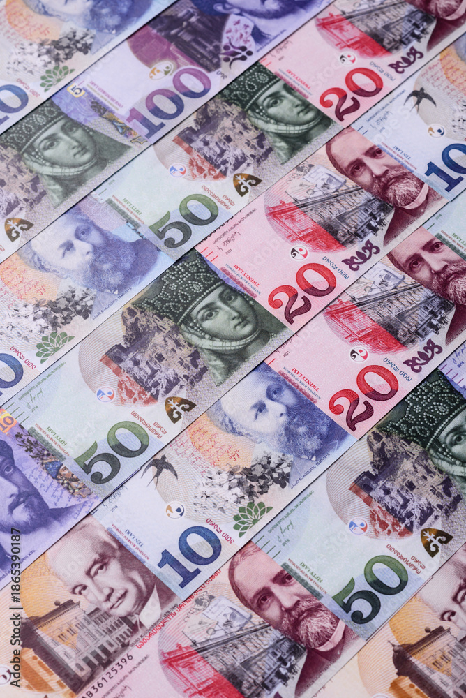 Obraz premium Georgia money, the georgian lari currency, banknotes. Georgian money, the lari
