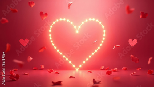 Romantic valentines banner with copy space. Glowing heart outline banner with text space. Premium love advertising background.