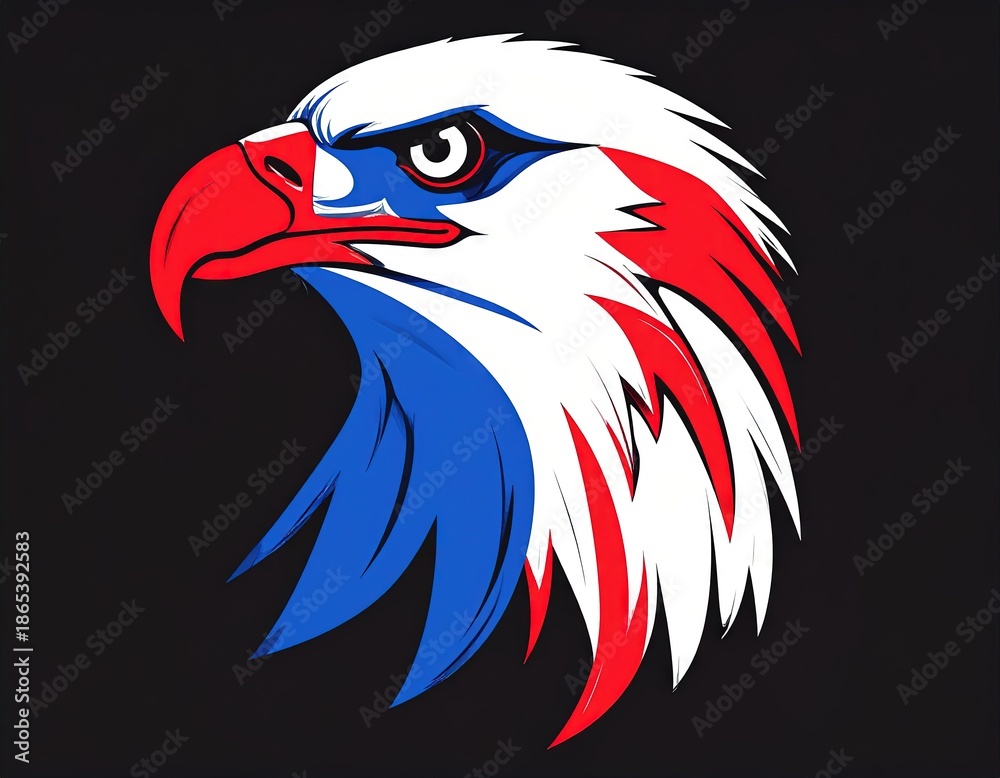 Obraz premium American bald eagle with white head and yellow beak and brown feathered body