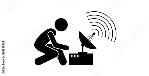 Man Adjusting Satellite Antenna Icon For Broadcasting And Network Signal
