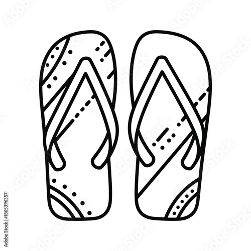Simple black and white illustration of flip flops on white background