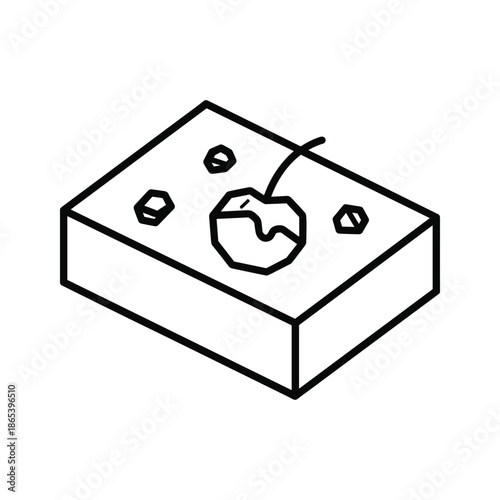 Simple black and white drawing of a box with an apple on top