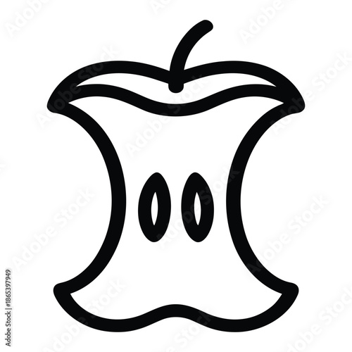 Illustration of bitten apple core fruit waste isolated on white background leftover eating organic food fiber nutrition empty apple core