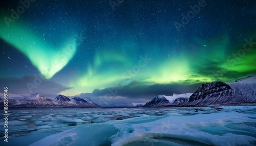 breathtaking aurora borealis display arctic region nature photography icy landscape night sky natural wonder