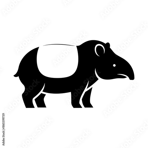 Stylized black and white vector illustration of a tapir, suitable for logo or icon design.