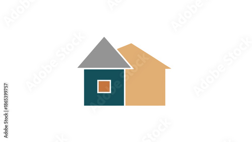 Simple house icons with different colors and roof styles.