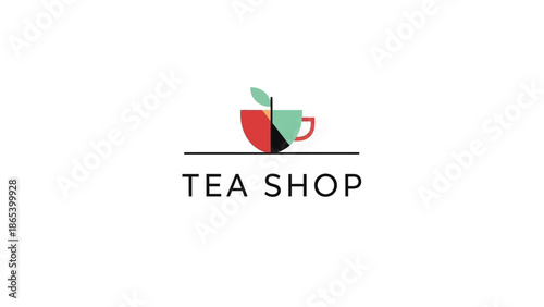 Tea Shop Logo Design with Tea Cups and Leaves.