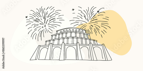 New Year fireworks over ancient temple