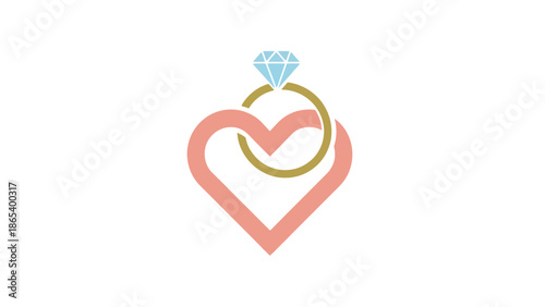 Heart shaped love symbol with diamond ring illustration.