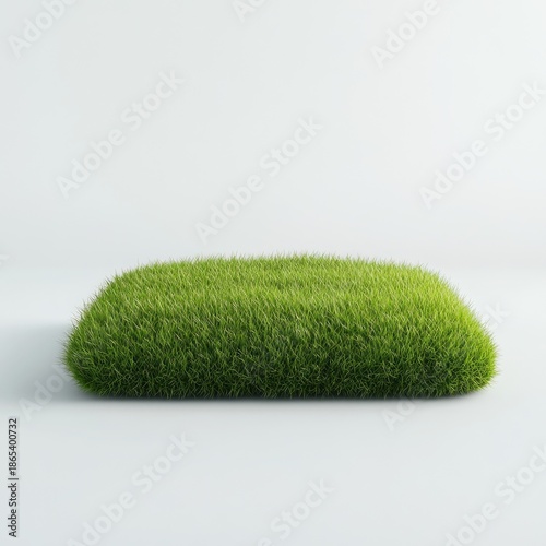 A vibrant patch of green grass on a plain white background. The grass is lush and thick, creating a natural and fresh appearance.