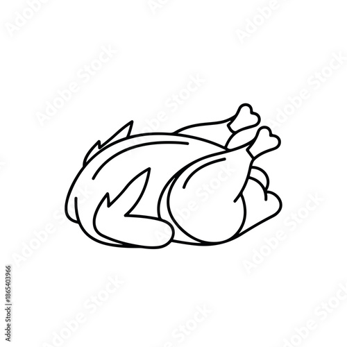 Outline drawing of savory roasted chicken, a minimalist line art illustration for diverse culinary and food related projects. Stylized cooked whole roasted chicken,