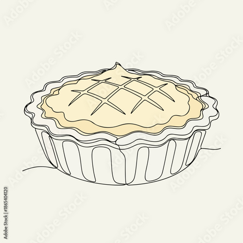 Delicious pie illustration with golden crust and lattice top design, showcasing soft filling and decorative edges. This pie illustration captures cozy homemade vibes perfect for baking enthusiasts.