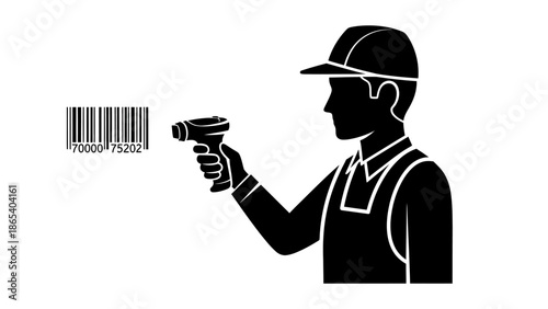 Warehouse worker scanning barcode with handheld scanner.
