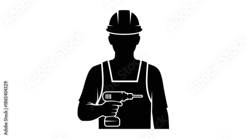 Silhouette of a construction worker holding a drill.