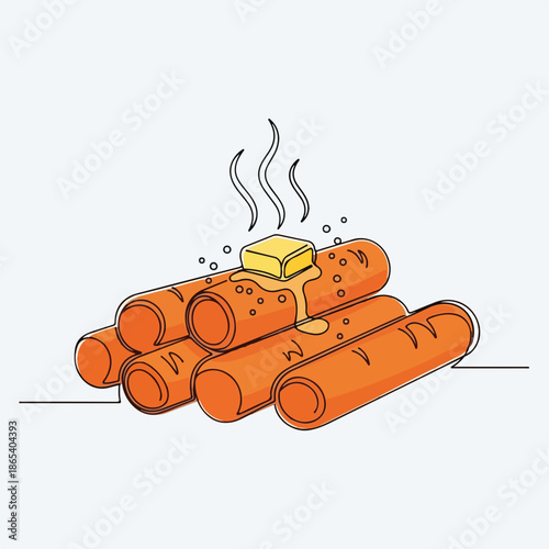 Delicious comfort food with hot, grilled carrots topped with melting butter, steaming in the air with enticing aroma.