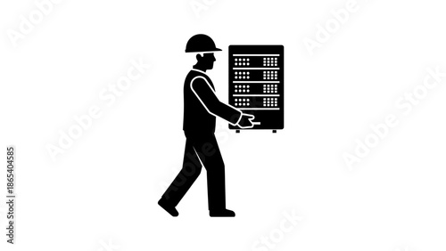 Man in hard hat carrying server cabinet Page Page Page Page Page Page Page.