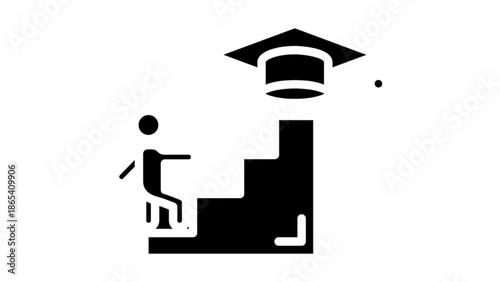 Person climbing steps toward a graduation cup
