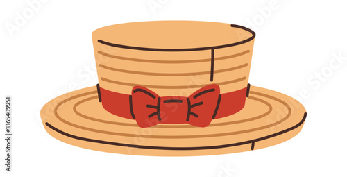 Straw hat with red ribbon