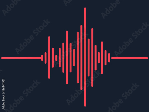 Abstract waveform graphic with a red line. Minimalist design, dark background, conveying depth and vibration. Suitable for tech, science, or abstract concepts.