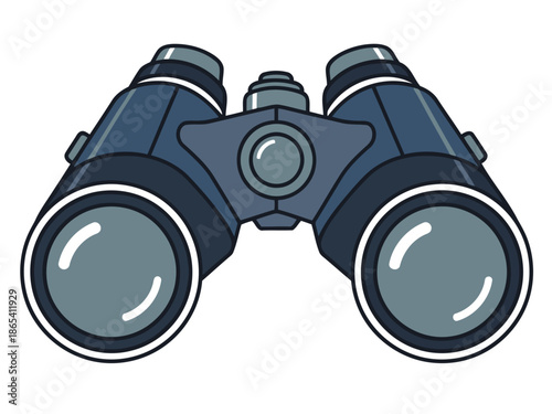 Blue binoculars offer a clear view, symbolizing strategic cargo tracking and logistics. Modern, minimalist design for business and transportation visuals.