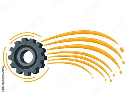 Dynamic illustration showcases kinetic fluid force emanating from a gear, symbolizing power and movement. Modern, vibrant design suitable for tech and business visuals.