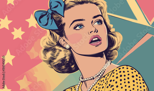 Beautiful surprise is conveyed through a modern pop art style illustration of a pin-up girl