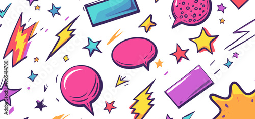 Cartoon decorative elements are woven into a seamless pattern, creating a lively, urban, teenage, and creative background