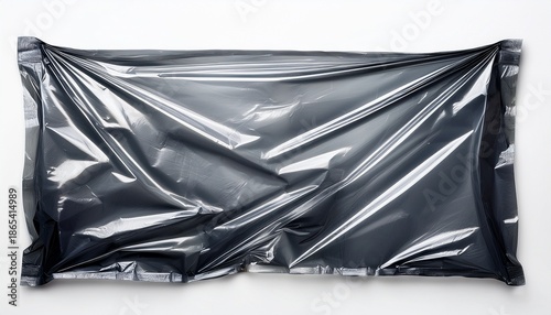 crumpled plastic wrap and cellophane texture wrinkles and specular highlights isolated on white background