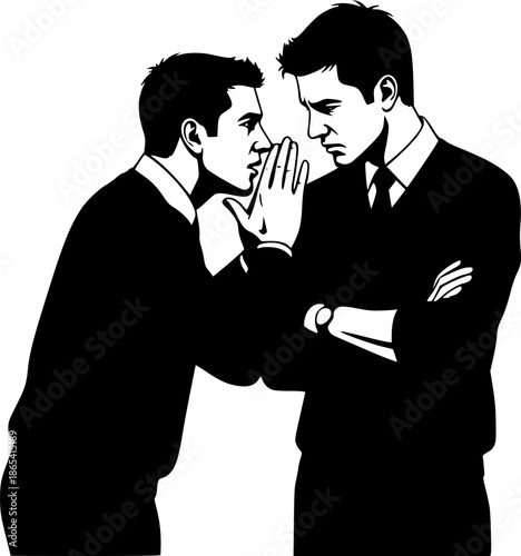 Silhouette of two men gossiping or fighting
