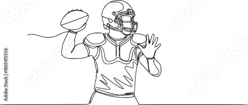 Continuous one line drawing american football player going to make pass, Continuous line of American football player holding a ball.
