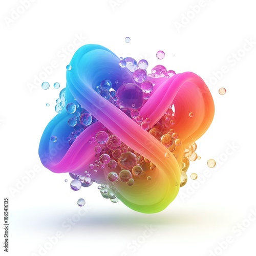 Abstract volumetric rainbow background object with beautiful waves and bubbles