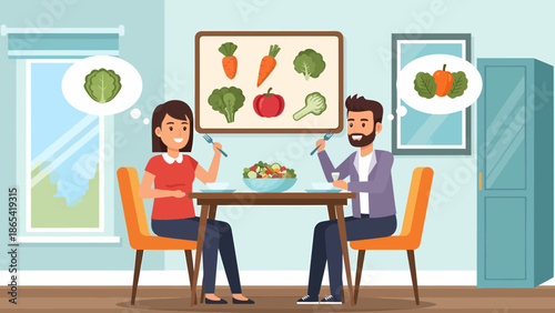 Healthy Eating Couple Enjoying a Vegetable Salad at Home.