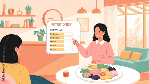 Nutritionist Explaining Diet Plan to Patient with Healthy Food.
