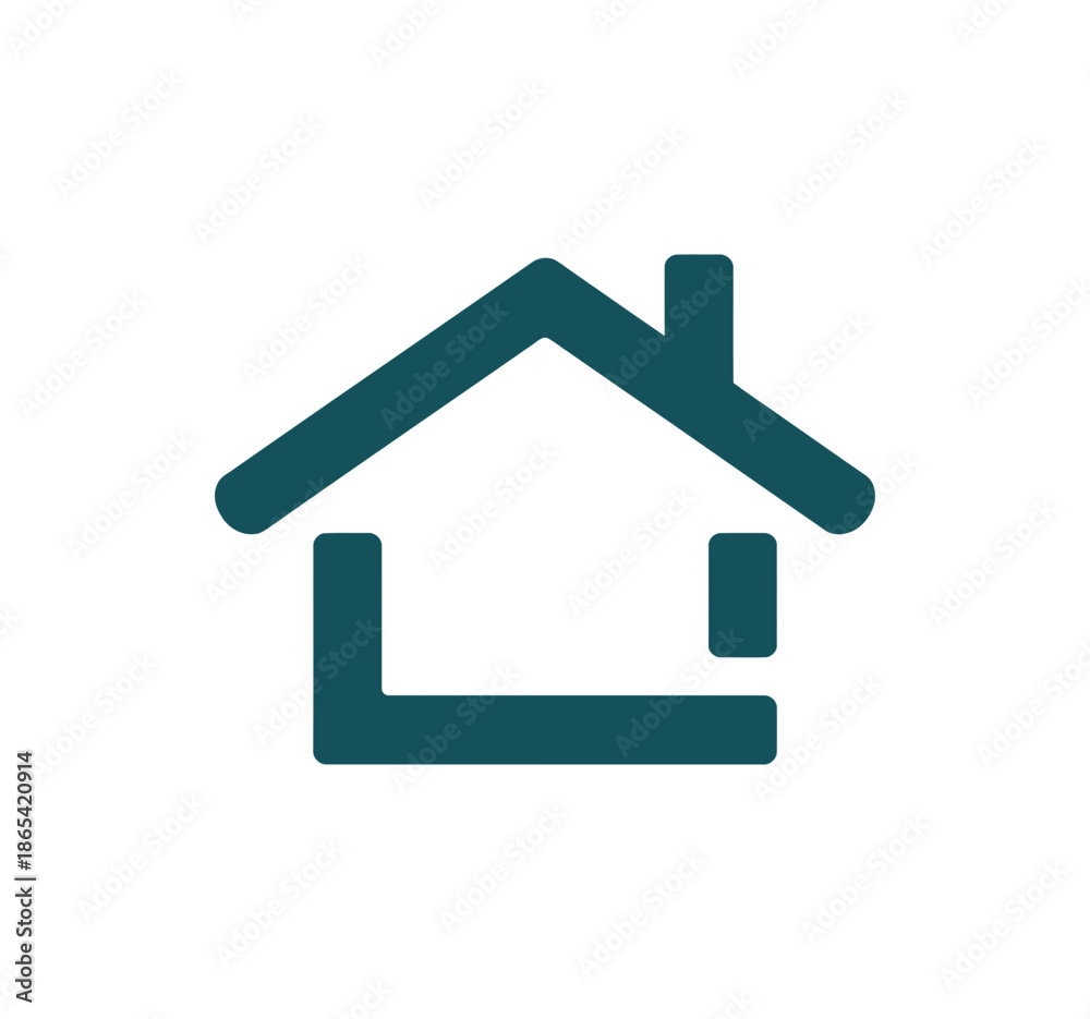 Fototapeta premium A simple teal house icon on a white background, representing home and real estate concepts.